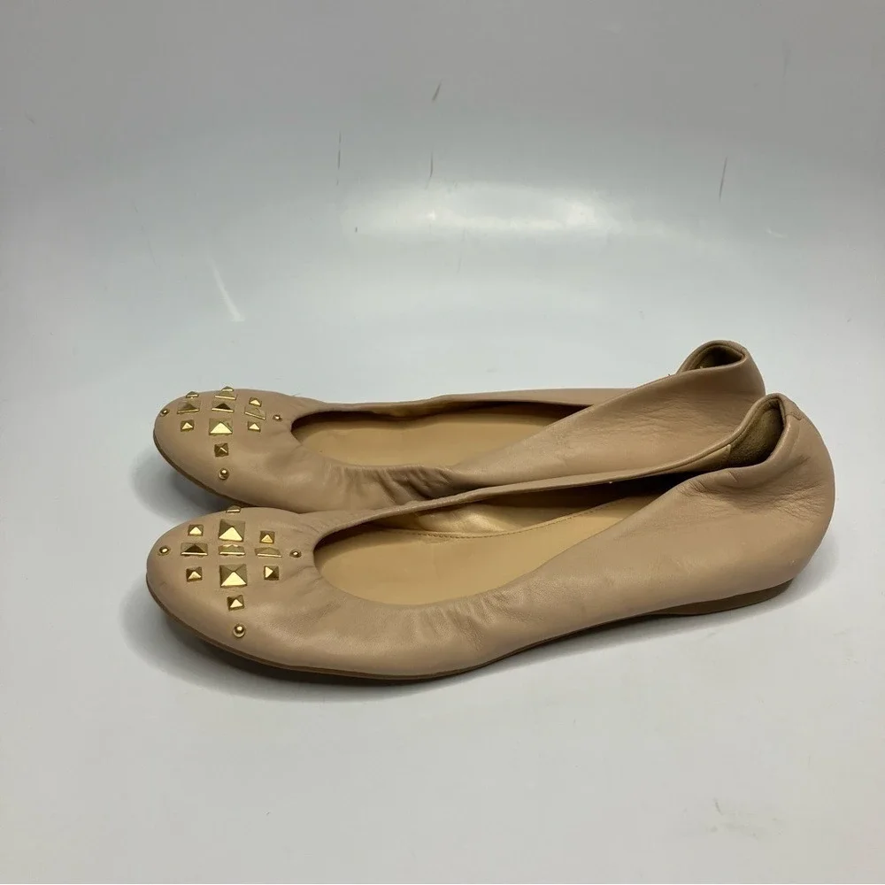 J. Crew cream‎ leather ballet flats made in Italy gold studded size 8.5